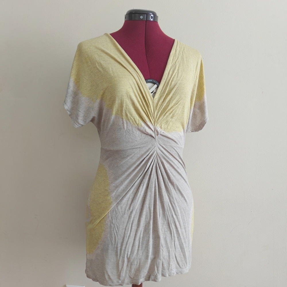 Language Los Angeles Yellow Grey Tie Dye Gathered V-Neck Top / Dress XS NWT